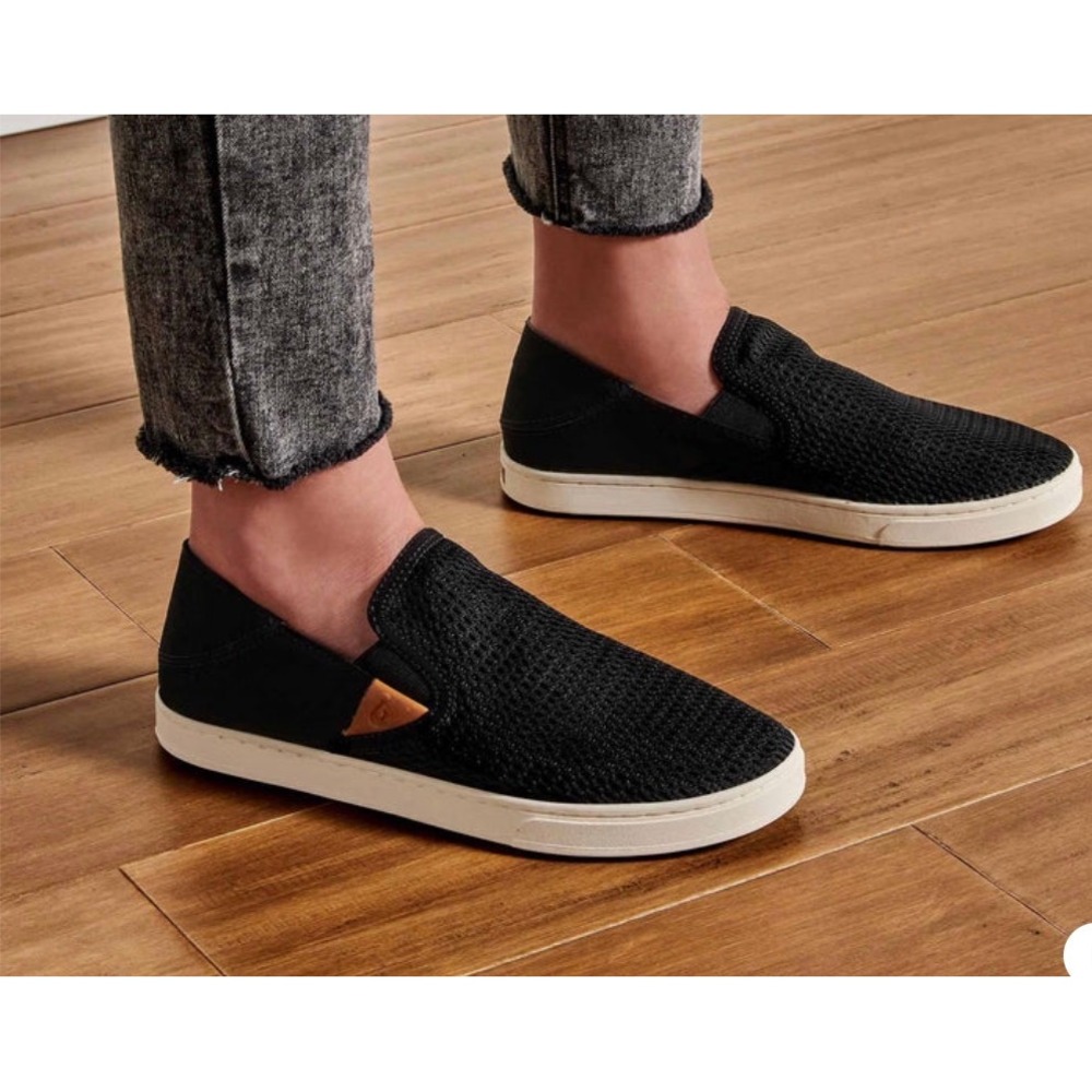 OluKai Pehuea Black Mesh Slip On Sneakers Drop In Heel Womens 9